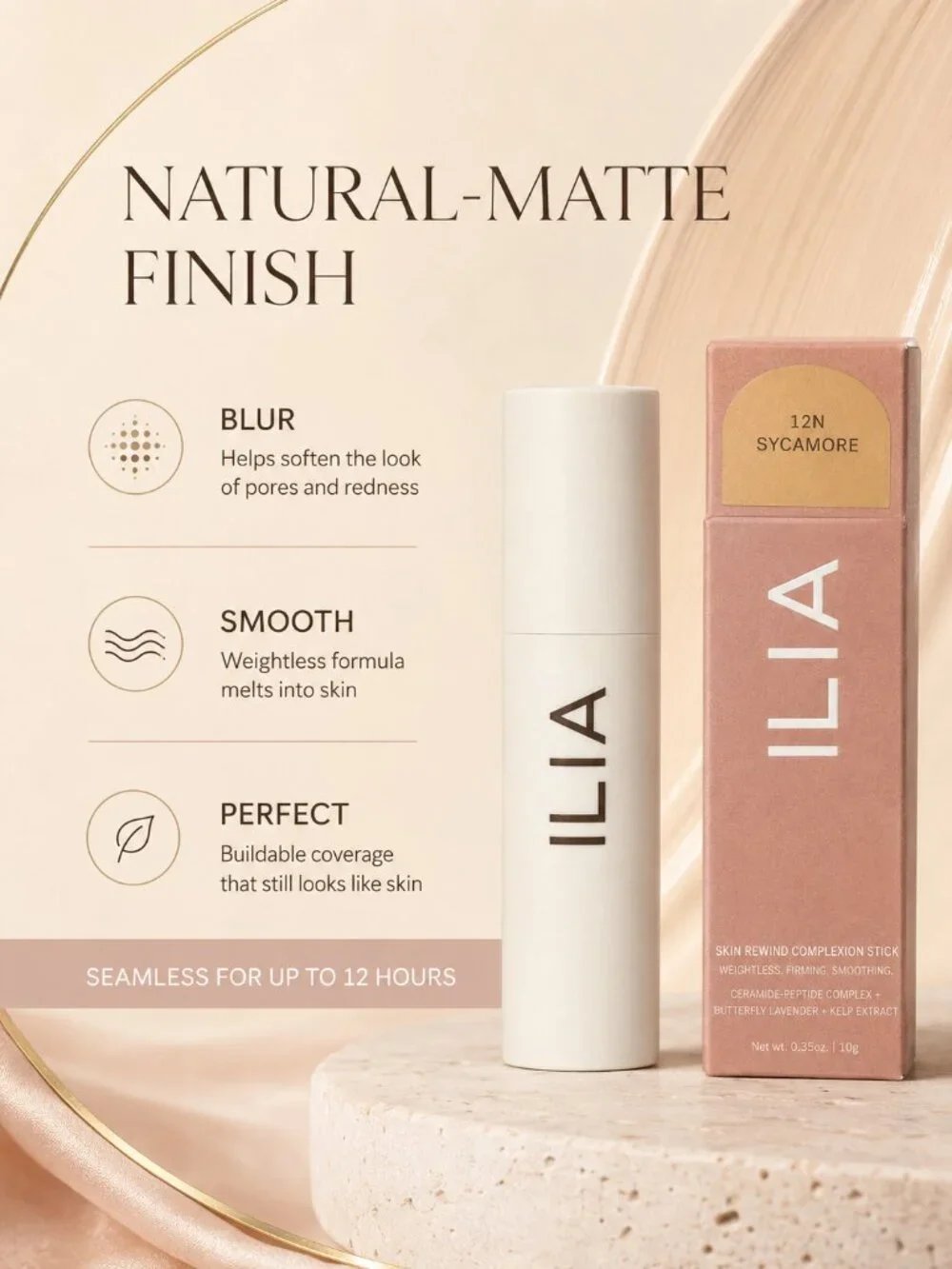 ILIA Skin Rewind Complexion Stick 12N Sycamore Foundation Concealer 10g